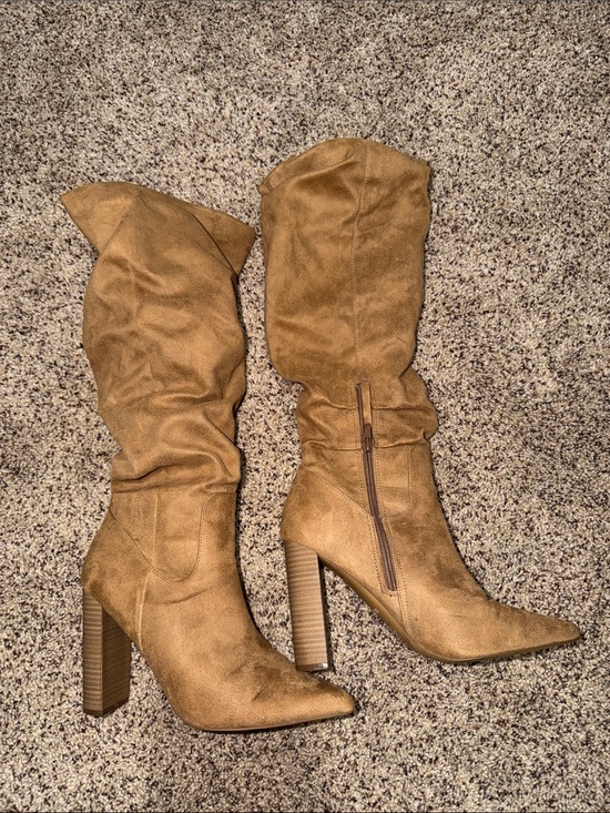Express Shoes - Express Slouchy Pointed-Toe Over-the-Knee Boots - Brown